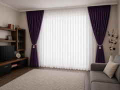 Colectia Blackout Perdea Alba Voal Premium Jorjet si Draperie Mov Blackout 80-95% pentru Living si Dormitor in Nuante Crem, Gri Deschis si Mov Pudrat
