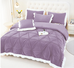 Lenjerie Mov de Pat Dublu Luxury din Catifea cu Pliuri Brodate,Cod: SJT-B-3