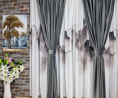 Set perdea matase model muntii si draperie gri din catifea - CASABLANCA Set perdea matase model muntii si draperie gri din catifea Casa Blanca Curtains & Drapes 535.00 CASABLANCA  CASABLANCA