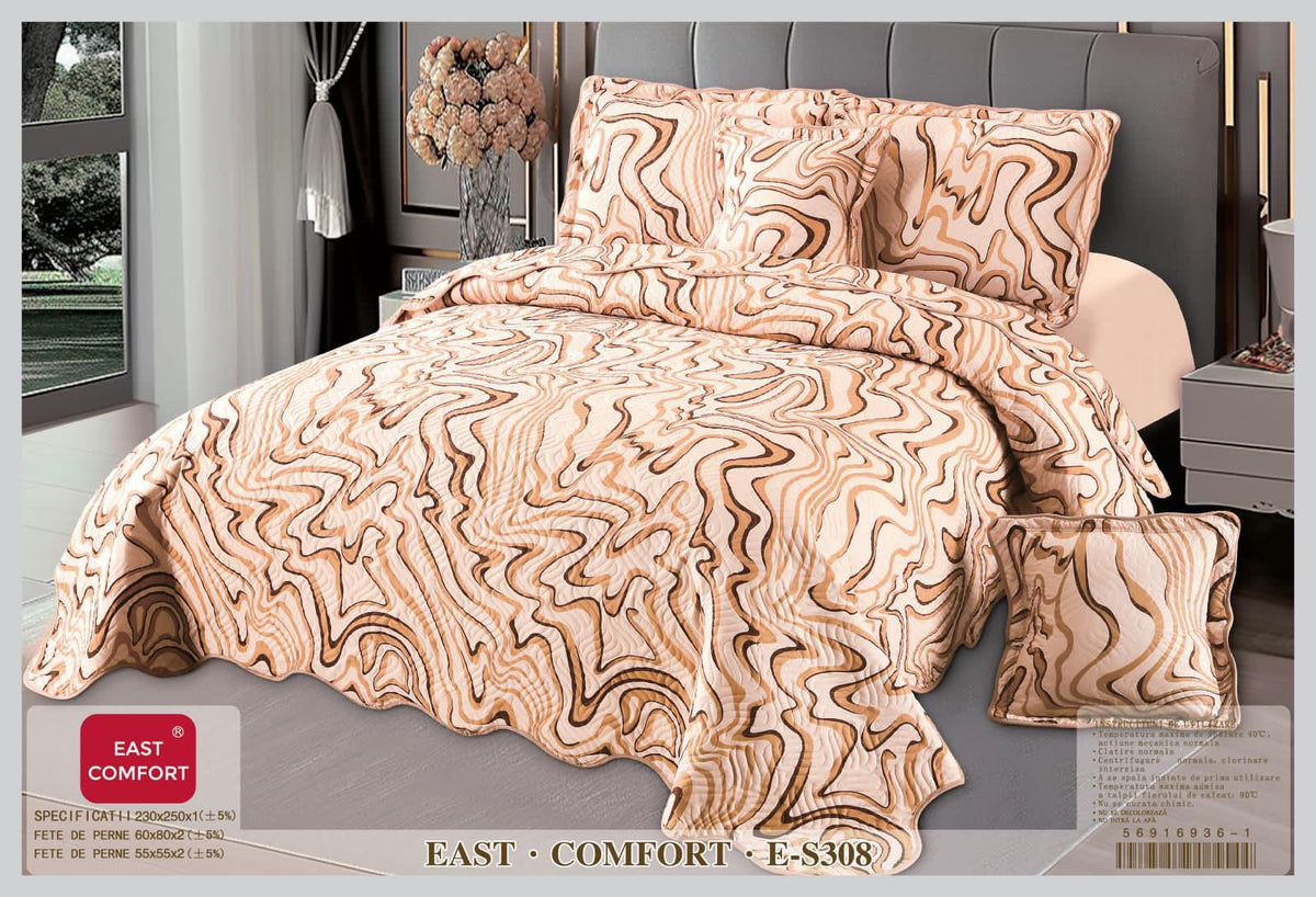 Set Cuvertura Pat Dublu Matlasata Bumbac + 4 fete perna ES308