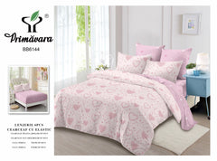 Lenjerie finet cu elastic, roz pudra cu inimoare, cearceaf cu elastic 160/180x200, Cod: BB6144