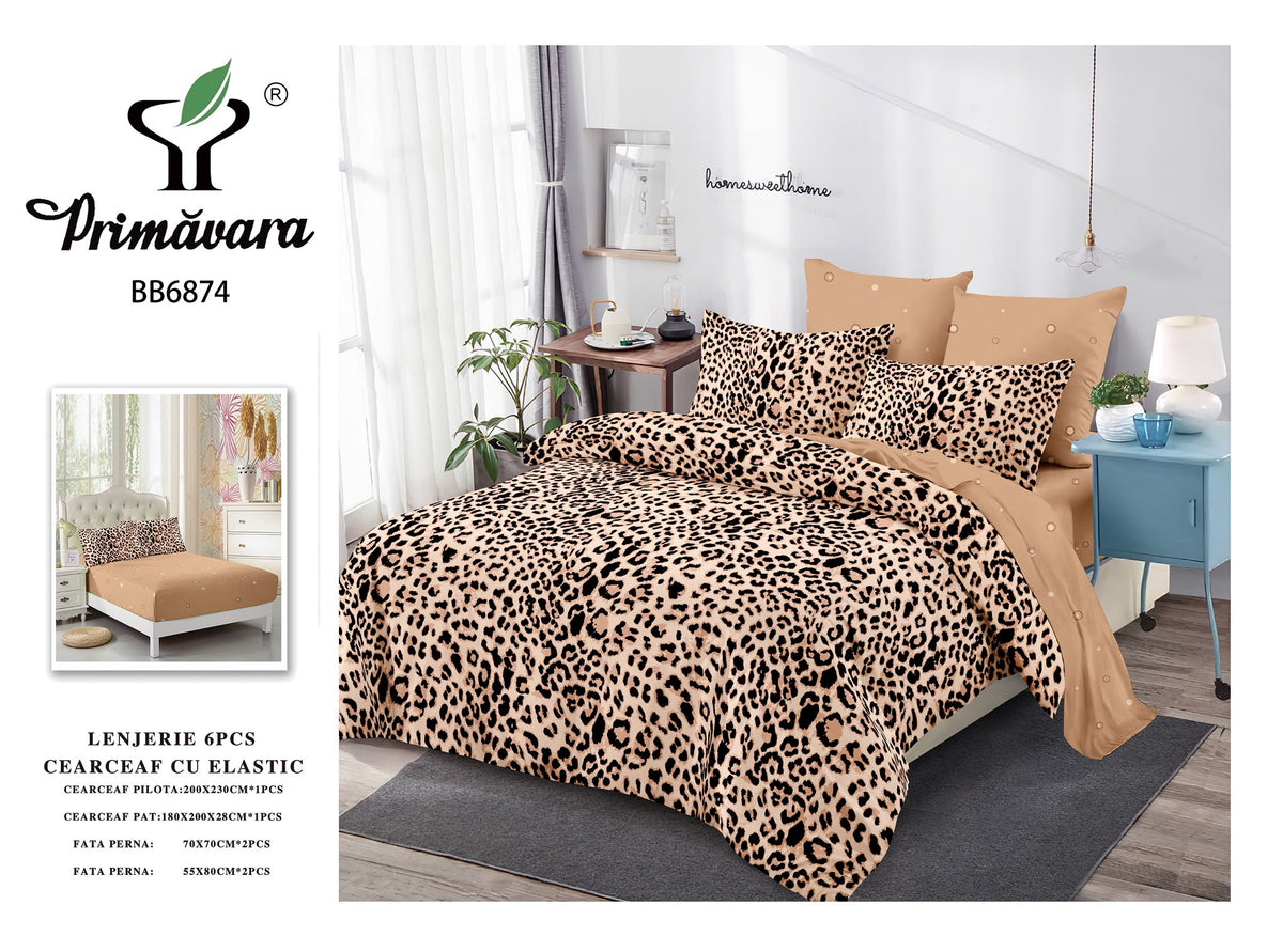 Lenjerie finet, maro animal print, cearceaf cu elastic 160/180x200, Cod: BB66874