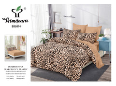 Lenjerie finet, maro animal print, cearceaf cu elastic 160/180x200, Cod: BB66874