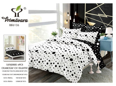 Lenjerie finet, alb negru cu buline, cearceaf cu elastic 160/180x200, Cod: BB6136