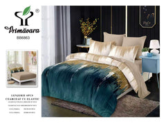 Lenjerie finet, alb-capucino model abstract, cerceaf cu elastic 160/180x200, Cod: BB6863
