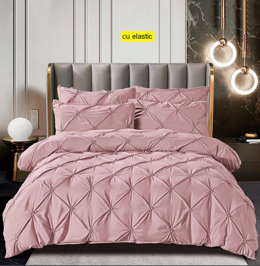Lenjerie finet premium cu elastic, 160/180x200 | 230x270 intinsa roz pastel Cod: CE4