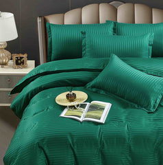 Lenjerie Verde Smarald de Pat Dublu din Bumbac Damasc Premium Hotelier, 6 Piese, Cearceaf Elastic 180x200+30 cm – Pentru Saltele 160x200 si 180x200 – Ideala pentru Dormitoare Crem, Bej, Alb, Grej sau Auriu