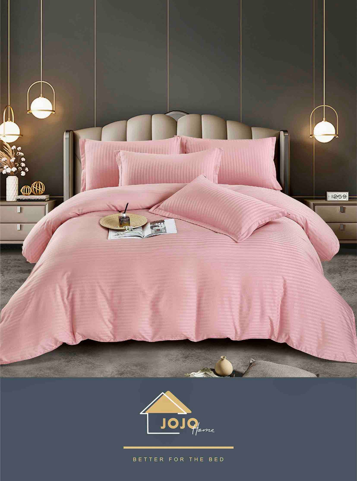 Lenjerie Roz Deschis de Pat Dublu din Bumbac Damasc Premium Hotelier, 6 Piese, Cearceaf cu Elastic 180x200+30 cm – Pentru Saltele 160x200 si 180x200 – Ideala pentru Dormitoare Albe, Gri, Crem sau Grej