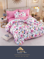Lenjerie de pat dublu culoare roz, bumbac finet, 6 piese,cearceaf cu elastic, pentru saltea de 160 sau 180