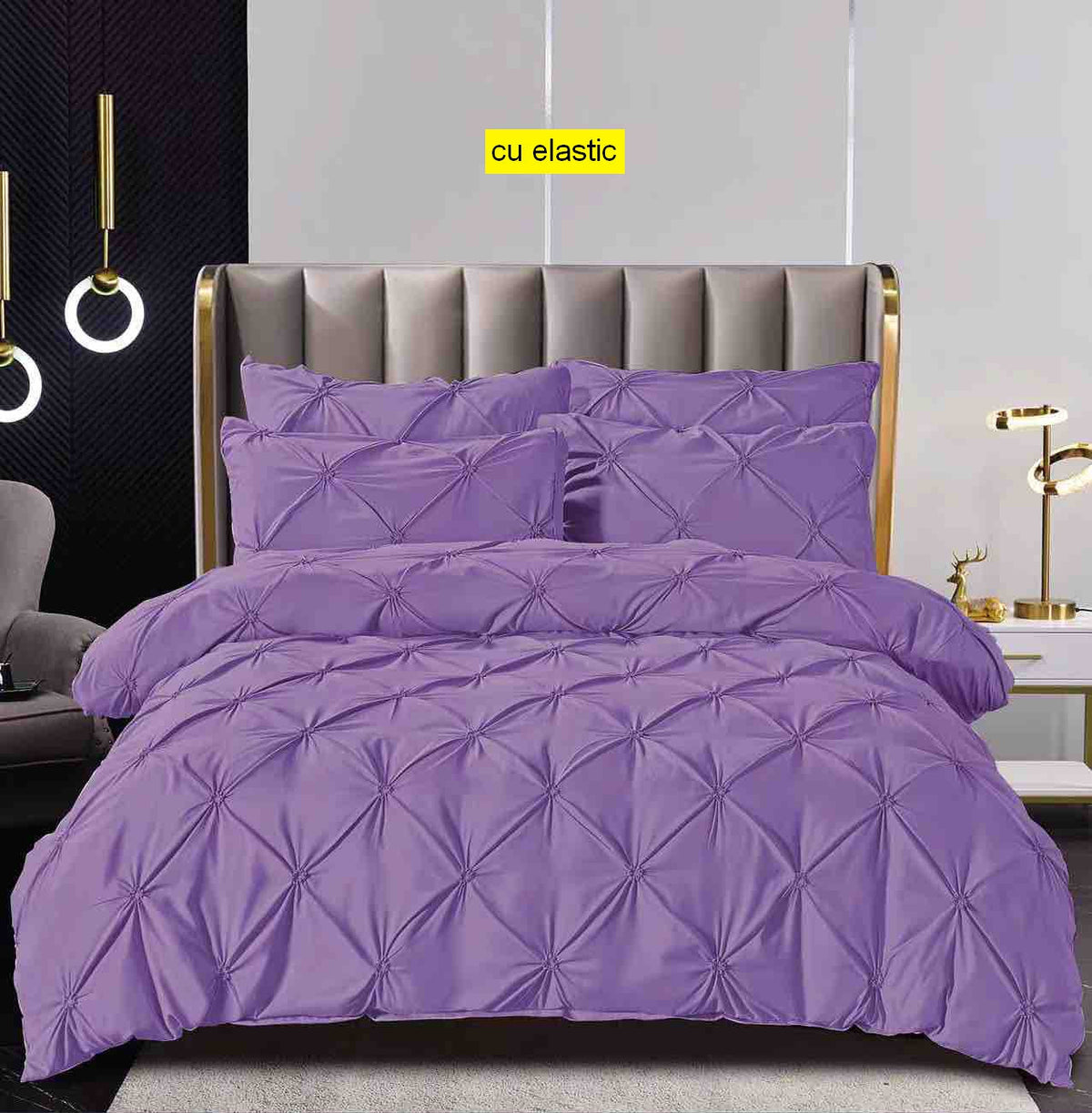 Lenjerie finet premium cu elastic, 160/180x200 | 230x270 intinsa mov Cod: CE6