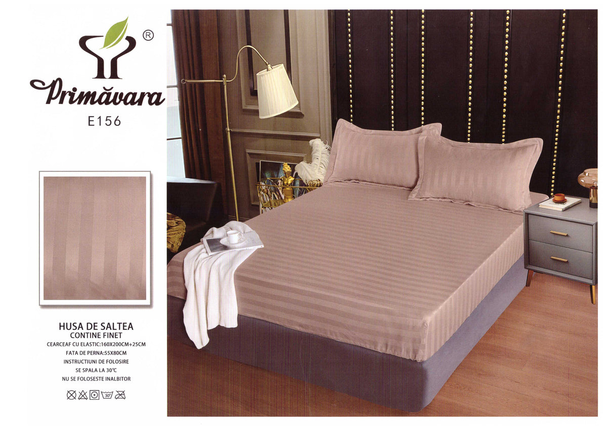 Husa cu elastic din damasc bumbac pentru saltea 160/180x200cm + 2 fete perna - capucino- E156