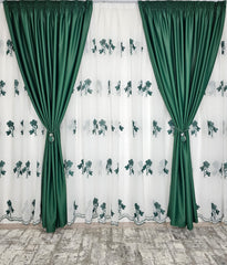 Set Julieta: perdea tip in cu draperie verde smarald blackout 90%