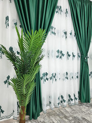 Perdea Julieta din in cu flori verde smarald, material plin ca textura