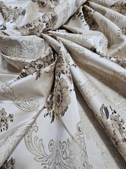 Draperie Crem Model Floral Anabella pentru Living si Dormitor cu Mobilier Crem si Lemn Natur, Confectionata la Comanda Casablanca Magazin