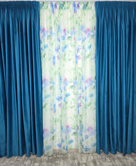 Set Ayan – Perdea din Voal cu Model Floral si Draperie Catifea – Set elegant pentru living si dormitor in nuante alb, crem, bej si gri, confectionat pe comanda