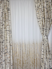 Set Splendid: perdea bamboo cu insertii aurii si draperie blackout 80% bej plina de insertii aurii