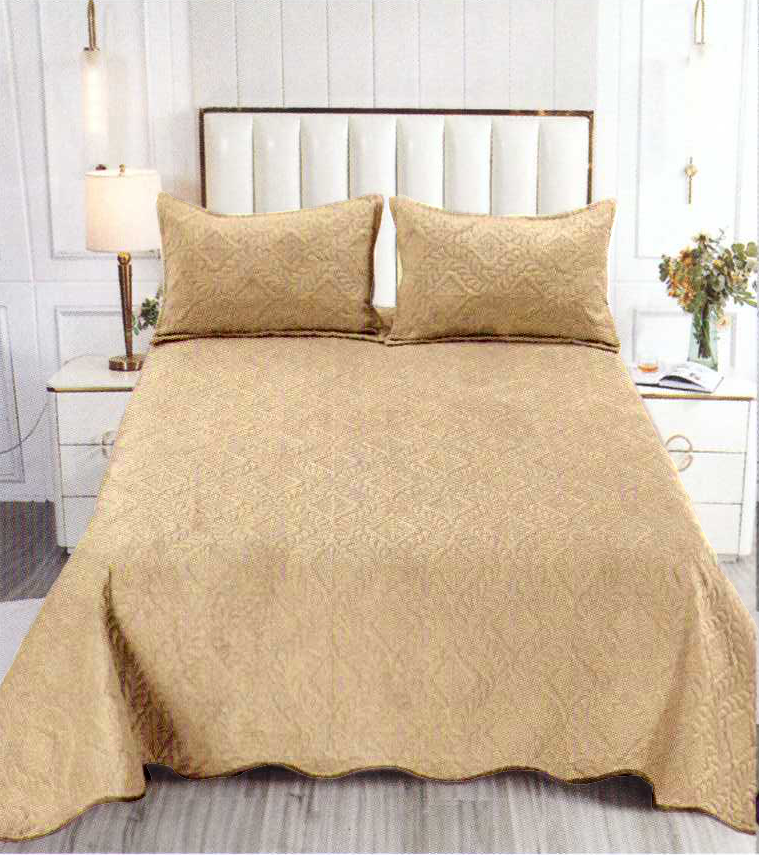 Set Cuvertura Pat din Catifea Caramel 220x240 + 2 fete perna CS17