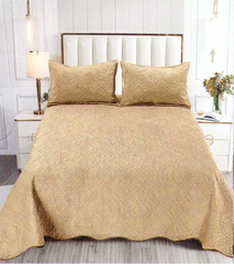 Set Cuvertura Pat din Catifea Caramel 220x240 + 2 fete perna CS17