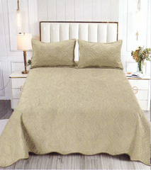 Set Cuvertura Pat din Catifea Crem Auriu 220x240 + 2 fete perna CS02
