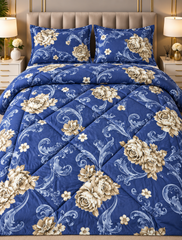Pilota albastru regal model floral 180x220cm cu cearșaf si 2 fete de perna dreptunghiulare Cod:D31