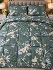 Pilota pentru pat de 2 persoane, model floral verde inchis,180x220cm cu cearșaf si 2 fete de perna dreptunghiulare Cod:D36