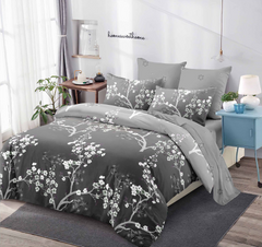 Lenjerie finet, gri inchis cu flori, cerceaf cu elastic 160/180x200, Cod: B954