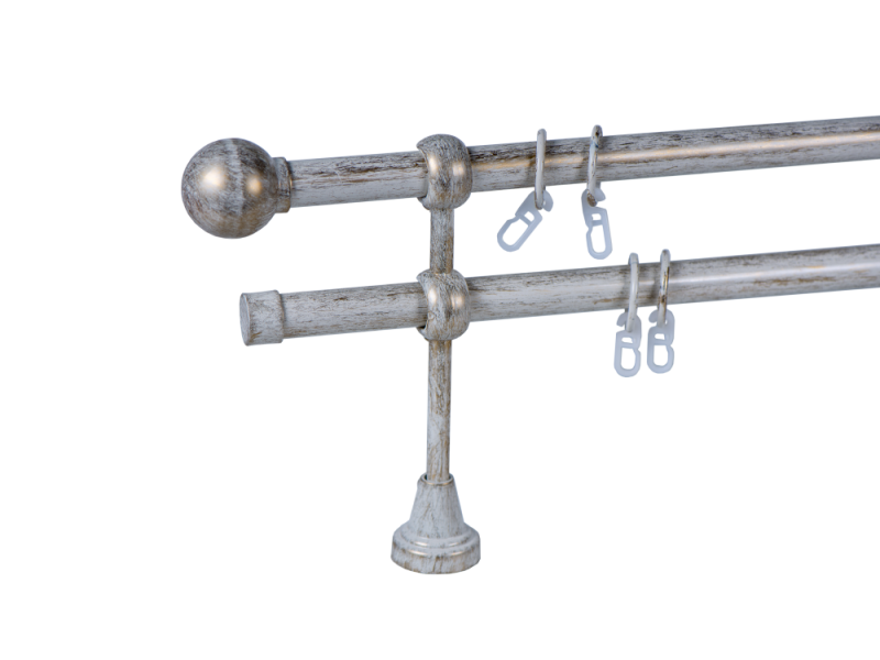 Galerie Metalica Dubla Australia Alb Auriu, Completa cu Accesorii si Prindere in Perete – Bare de 19 mm, Console de 18 cm, Inele cu Carlige Incluse – Ideala pentru Perdele si Draperii, Living si Dormitor