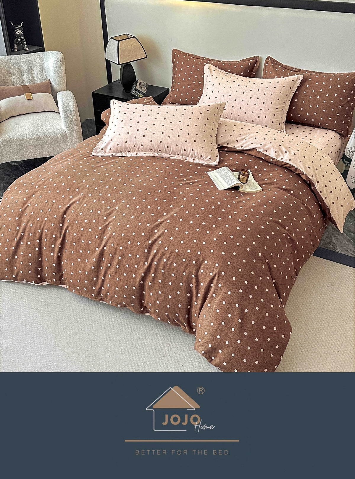 Lenjerie de pat dublu culoare crem-maro, bumbac finet, 6 piese,cearceaf cu elastic, pentru saltea de 160 sau 180