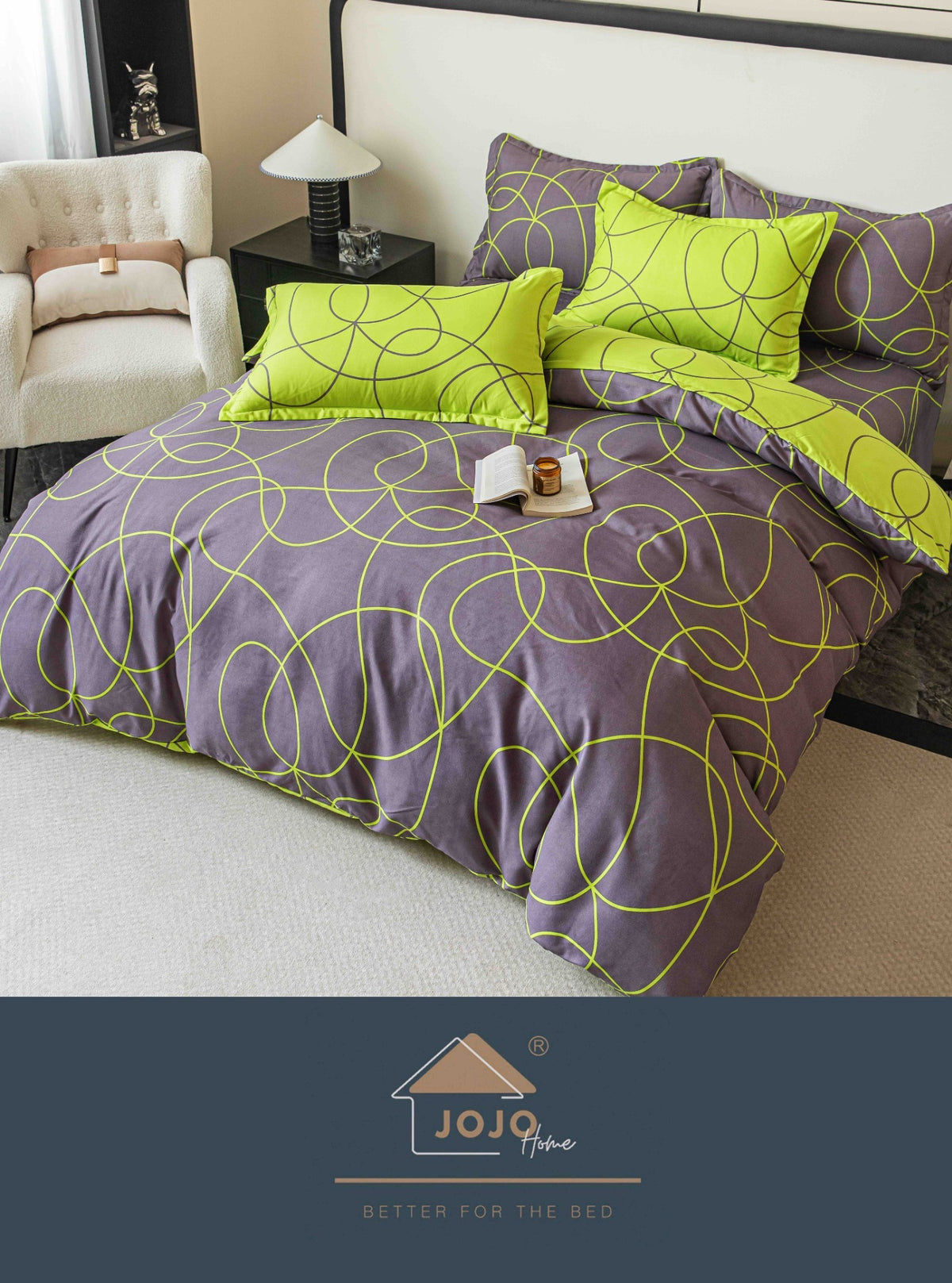 Lenjerie de pat dublu culoare gri-verde, bumbac finet, 6 piese,cearceaf cu elastic, pentru saltea de 160 sau 180