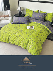 Lenjerie de Pat din Bumbac Finet, 4 Piese – Cearceaf Pilota 155x205 cm, Cearceaf de Pat Fara Elastic 155x230 cm si 2 Fete de Perna 55x80 cm  Cod: J16