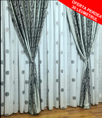 Set Mexico: Perdea In Cristal Pomul Vietii Si Draperie Cu Crengute Blackout 80% Cu Doua Fete Gri Negru