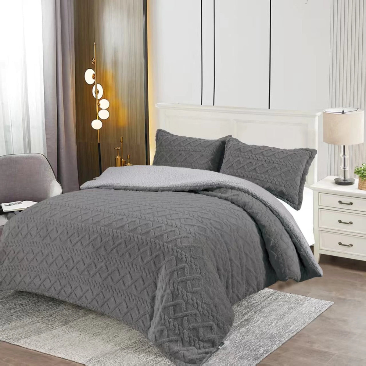 Pilota Cocolino cu Blanita Model Tip Tricot, 200x230cm + 2 Fete de Perna 50x70cm, Diverse Culori