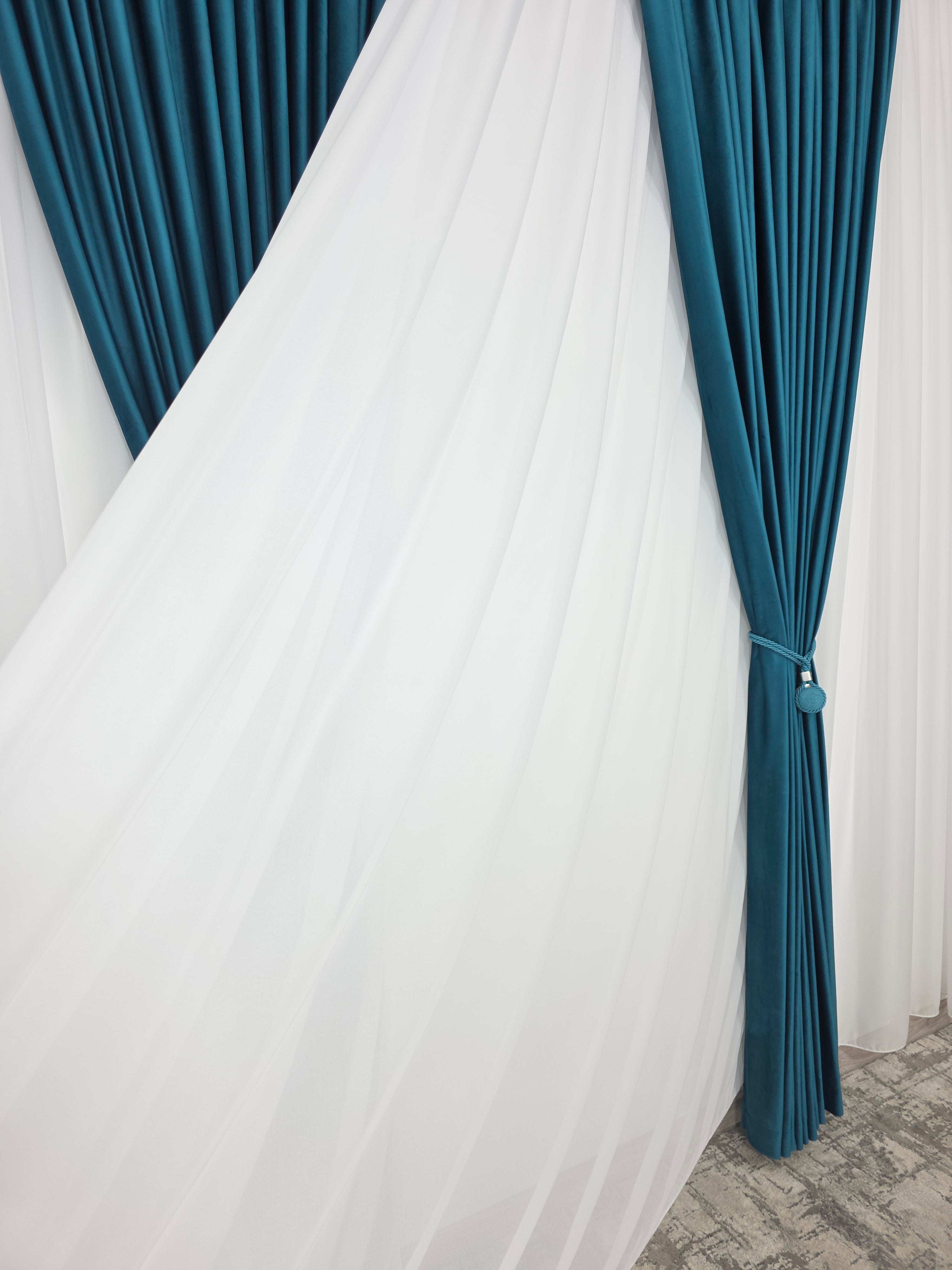 Set Giorgio: Perdea Voal Premium Si Draperie Catifea Turcoaz