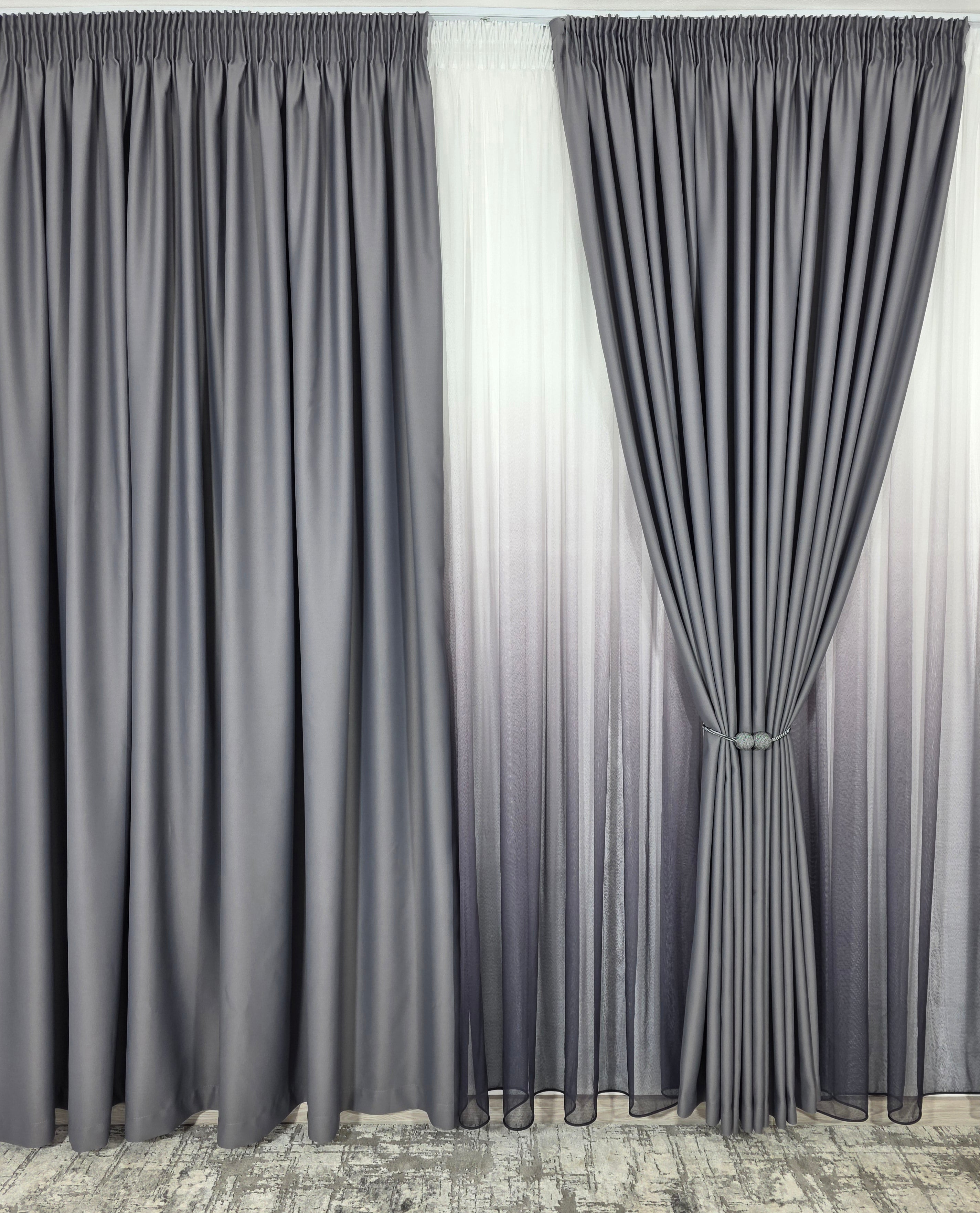 Set Hera: perdea bamboo degrade gri mov si draperie simpla gri inchis blackout 98%