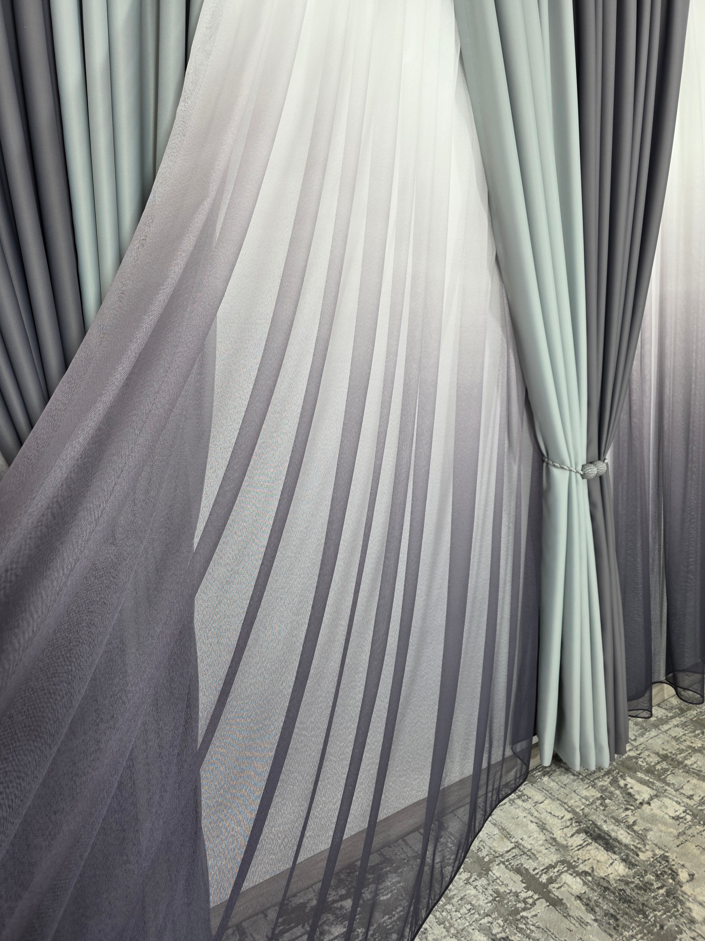 Set Ken: perdea bamboo degrade gri mov si draperie in 2 culori, nuante de gri blackout 98%
