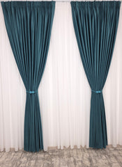 Set Amalfi: Perdea Voal Premium Si Draperie Catifea Verde-Turcoaz