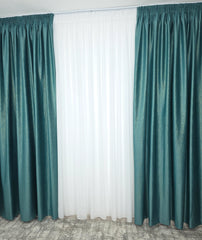 Draperie Rolex din catifea verde turcoaz cu sclipici auriu