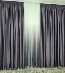 Set Rebeca: perdea bamboo degrade gri mov si draperie catifea mov blackout 98%