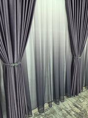 Set Rebeca: perdea bamboo degrade gri mov si draperie catifea mov blackout 90%