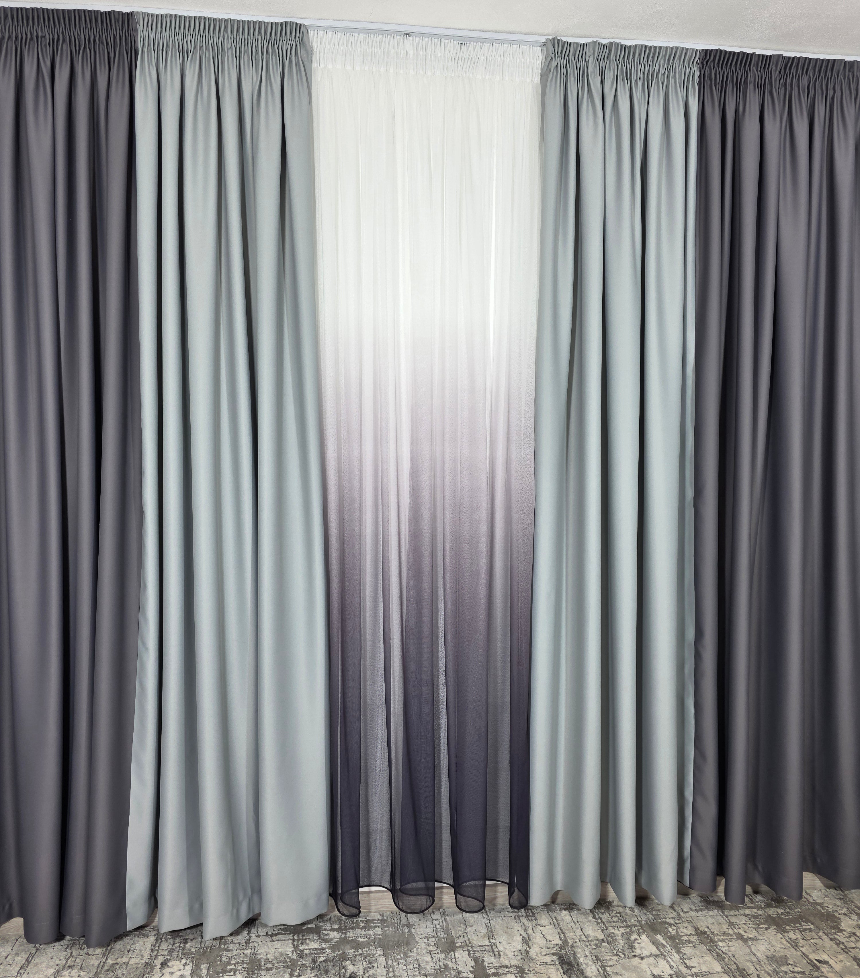 Set Ken: perdea bamboo degrade gri mov si draperie in 2 culori, nuante de gri blackout 98%