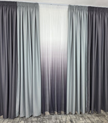 Set Ken: perdea bamboo degrade gri mov si draperie in 2 culori, nuante de gri blackout 98%