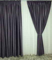 Set Barni: Perdea Voal Alb Premium Si Draperie Catifea Mov