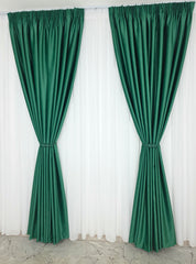 Set Premium: Perdea Matase Alba și Draperie Verde Smarald Catifea Garantat Opacă Blackout 100%