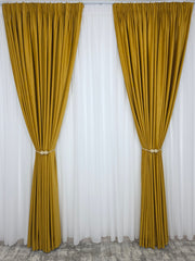 Set Ligia: Perdea Voal Premium Si Draperie Catifea Galben Mustar