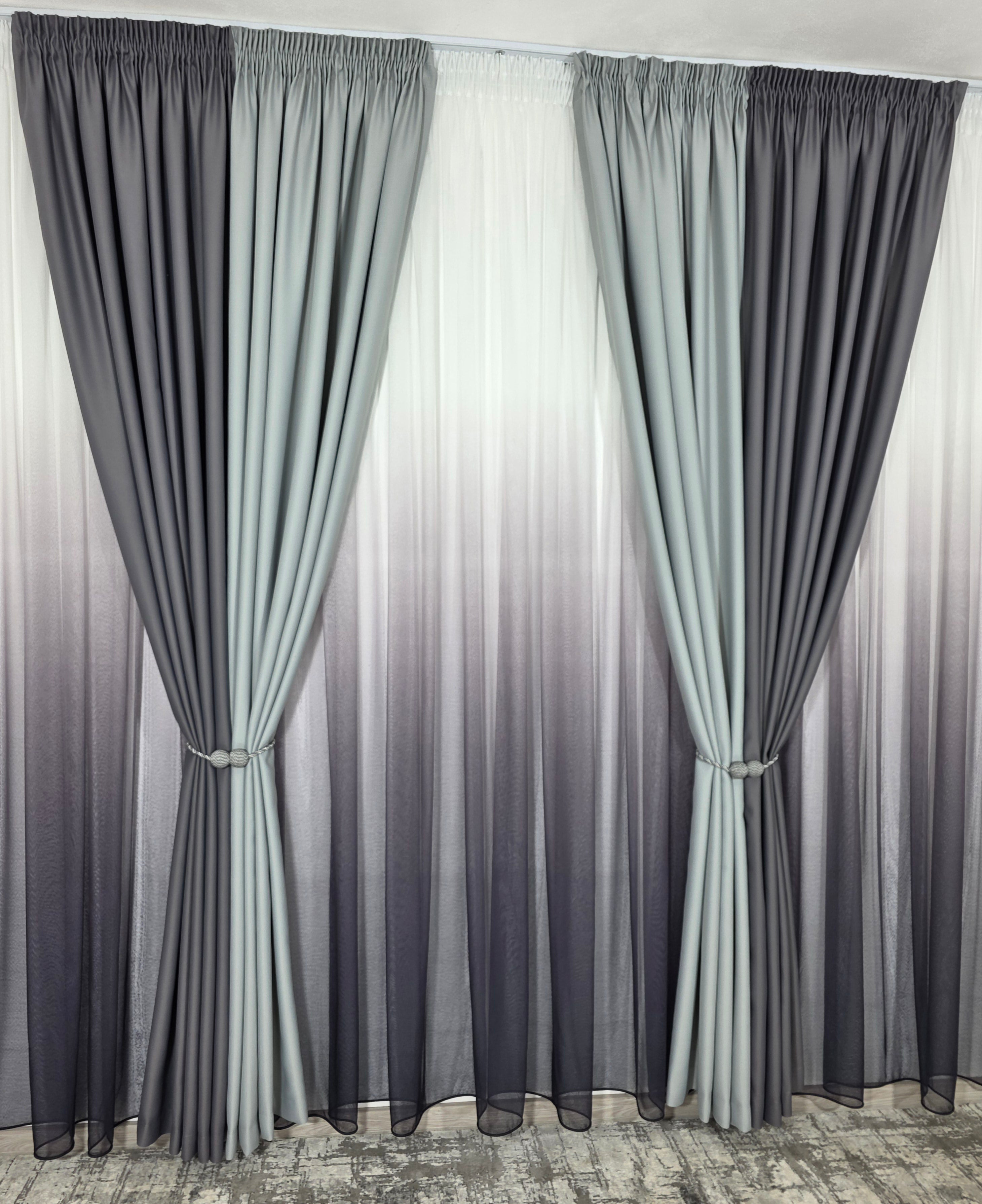 Set Ken: perdea bamboo degrade gri mov si draperie in 2 culori, nuante de gri blackout 98%