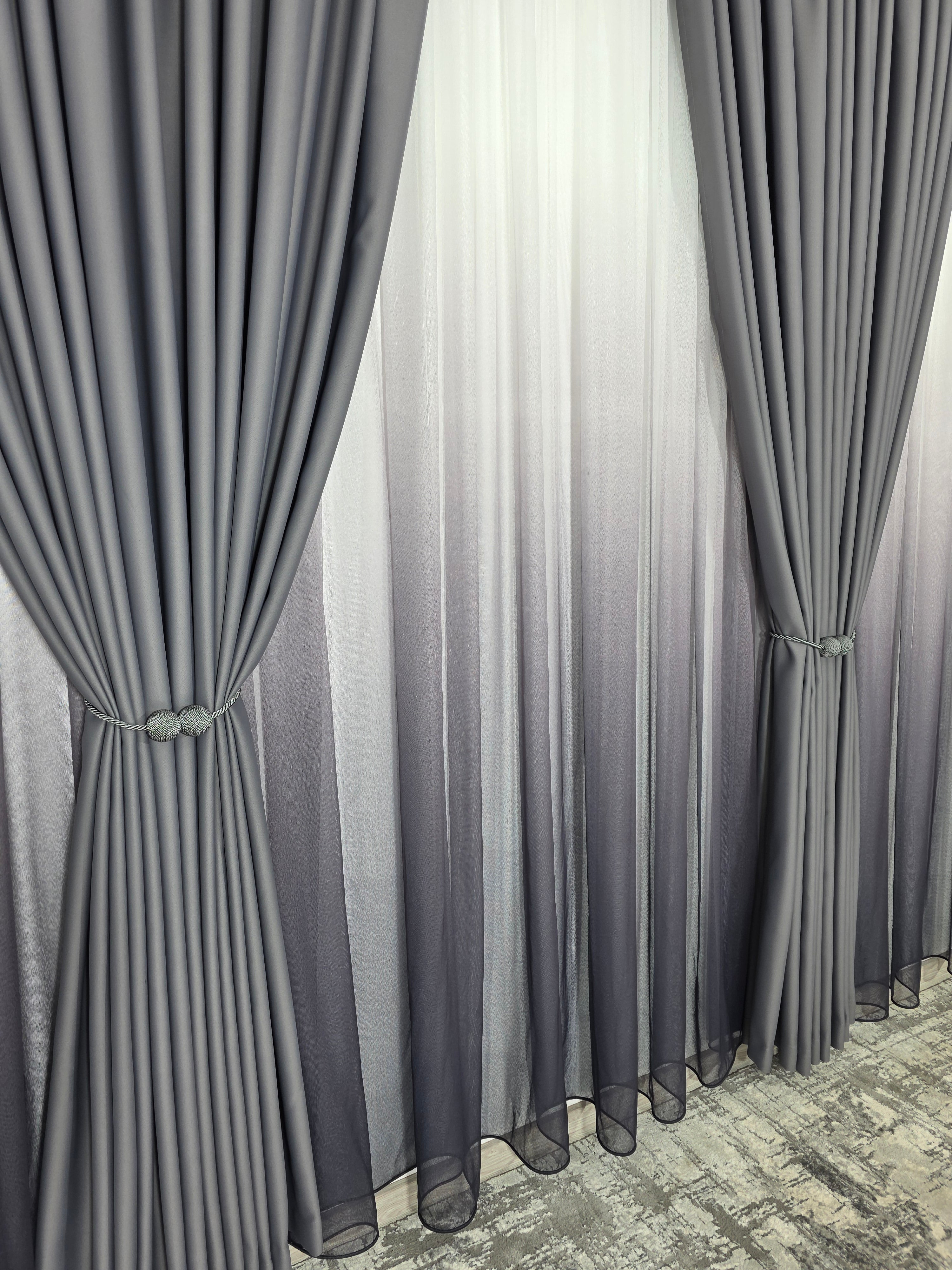 Set Hera: perdea bamboo degrade gri mov si draperie simpla gri inchis blackout 98%