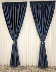 Set Premium: Perdea Matase Ivoire și Draperie Albastru Inchis Catifea Garantat Opacă Blackout 100%