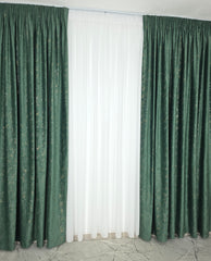 Set Esmeria : Perdea Voal Premium Si Draperie Catifea Verde Smarald Cu Insertii
