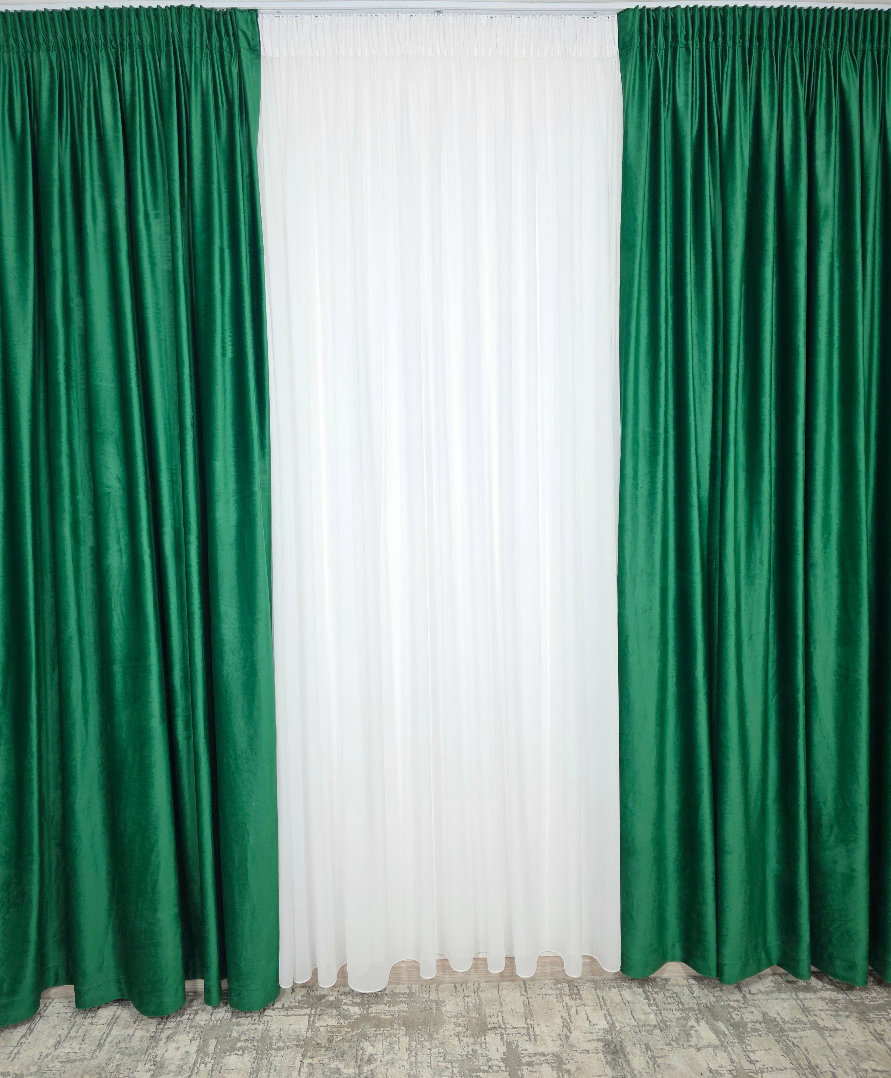 Set Vanesa: Perdea Voal Premium Si Draperie Catifea Verde Smarald