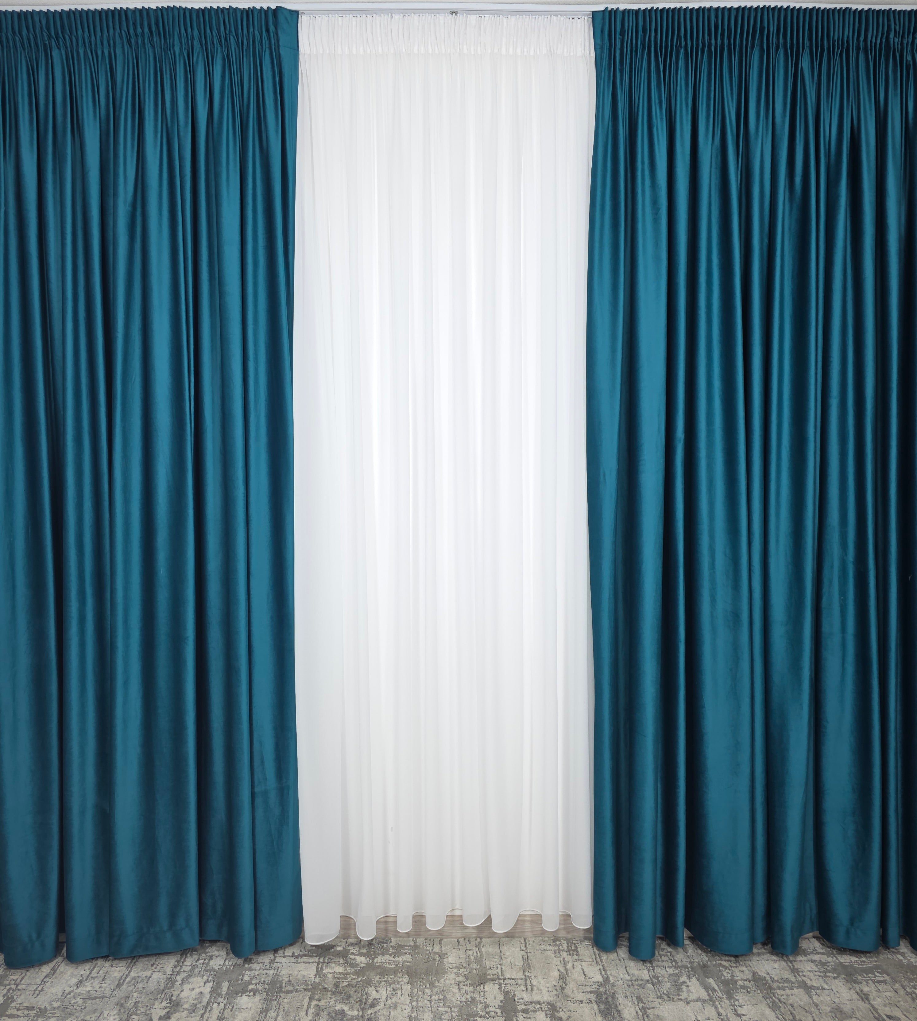 Set Giorgio: Perdea Voal Premium Si Draperie Catifea Turcoaz